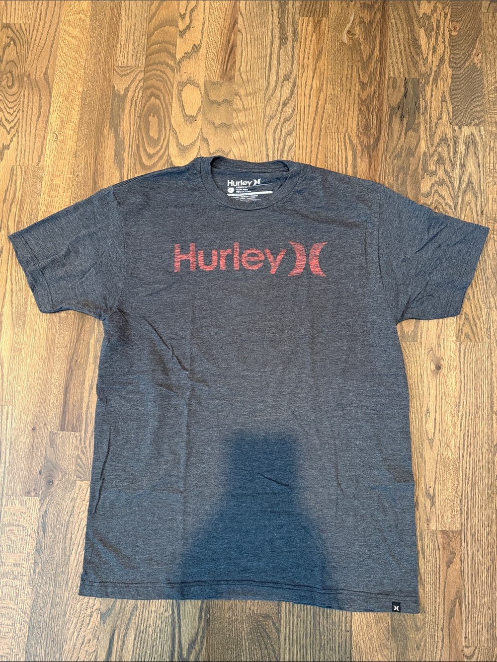 Hurley Short-Sleeve Heather Charcoal Tee with Red Logo | Size L